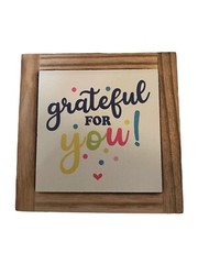 Grateful For You! Inspirational Wood Sign Plaques Desk Décor 5.9×5.9×0.7in