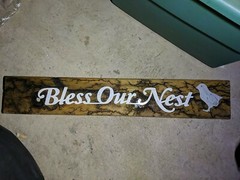 “Bless Our Nest”- Handmade Wooden Sign- 33″ x 6″- lightening wood/ Lichtenberg