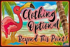 FLAMINGO CLOTHING OPTIONAL! ALL WEATHER METAL 8″X12″ SIGN TIKI BAR POOL HOT TUB