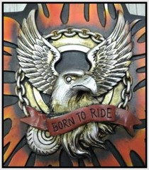 Motorcycle Rider Biker Born To Ride Eagle Flame Wall Decor Art Plaque Sign 20×20