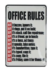 interior decoration ideas for bedroom Office Rules tin metal sign