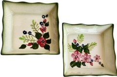 MCM Set Of 2 Decora Ceramic Wall Plaques 1950’s Calif USA HPainted Floral EVC