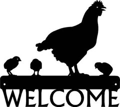 Hen and Chicks Welcome Sign – 12 inch wide – Made USA – Coop Country decor gifts