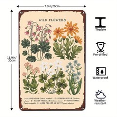 Vintage Wild Flowers Metal Wall Art 8×12 Inch Beige Brown