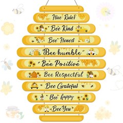 Jetec Bee Hive Rules Sign Wooden Bee Classroom Wall Decor Summer Inspirationa…