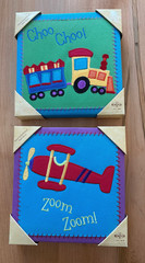 2 Canvas Airplane & Train Pictures – Primary Colors Child Bedroom Wall Decor