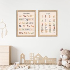 Cute Alphabet Numbers Framed Wall Art Set of 2, Educational ABC and Letters