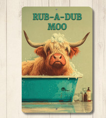 Highland Cow Bathroom Sign Rub-a-Dub Moo Funny Bathtub Farmhouse Bath Decor
