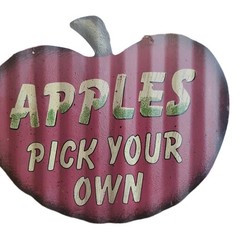 Apple Shaped “Pick Your Own Apples” Galvanized Metal Hanging Sign Farmhouse