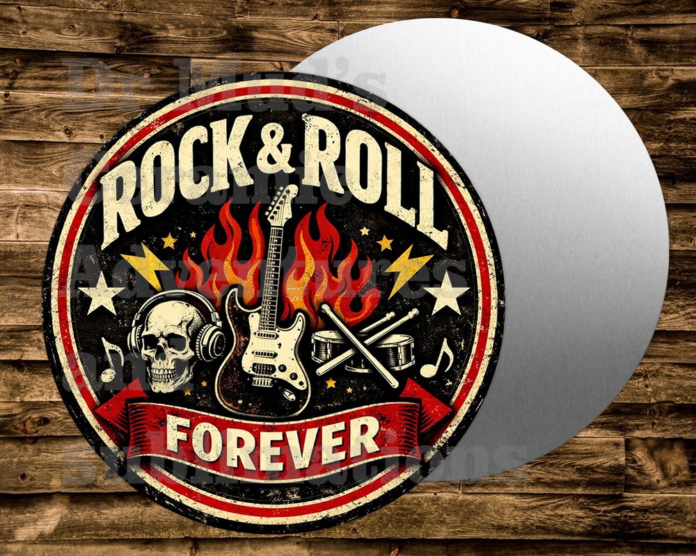 ROCK AND ROLL FOREVER Metal Sign for Wreaths Crafts & minis