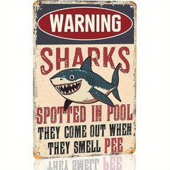 Vintage Metal Sign Shark Warning Aluminum Sign Outdoor Yard Decor