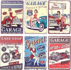 Durable Vintage Iron Signs for Car Lovers – 6-Pack Retro Decor for Garage Spaces