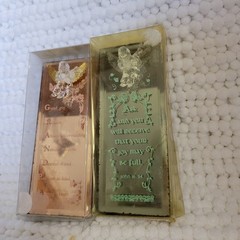 Dacra Glass LOT of 2 beveled mirror plaques Grandpa Angel w/prayer verse standin