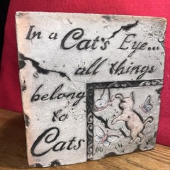 Playful Cats And Butterflies 6” Pottery Wall Plaque Or Lg. Table-top Coaster-EUC