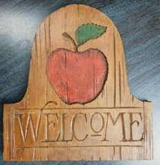 1995, Country Carver, Al Pisano, wood-look, resin, Apple Welcome sign