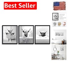 Funny Highland Cow Wall Art Set of 3, Rustic Farmhouse Bathroom Cow Pictures …