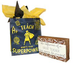Primitives by Kathy TEACHER Appreciation Gift Basket Bundle Sign Tote Bag