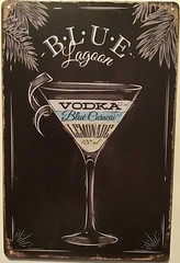TIN SIGN 8×12 Cocktail Blue Lagoon drink recipe vodka lemonade bar pub tiki hut
