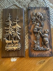 Vintage Set Of 2 A&F Canada Plastic Wood Wall Hangings Elk Bear