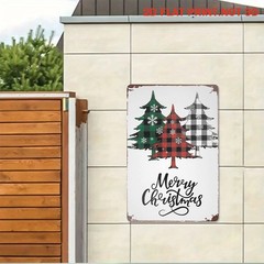 Vintage Merry Christmas Tree Metal Sign Rustic Farmhouse Holiday Wall Decoration