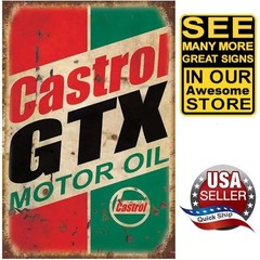 Retro Tin Sign • Petroliana • Castrol GTX Motor Oil •Green • White • Black • Red
