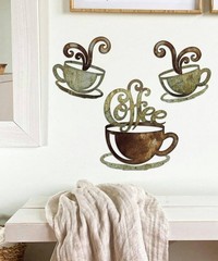 Rustic Coffee Cup Metal Wall Art – Vintage Kitchen Decor, Set of 3 Farmhouse Han