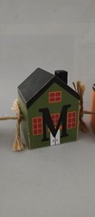 Harvest House Decor 4 Wooden Block Homes rope together Good Condition Vintage
