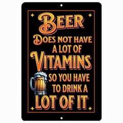 Funny Beer Vitamins Joke Funny Tin Metal Tin Sign, 12×8 Inch, Wall Art Home D…