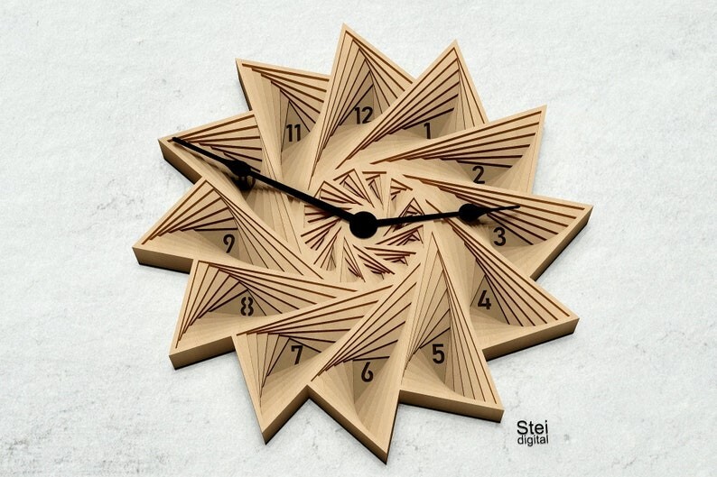 3d geometric Wall Premium Wooden Crafted Vintage Design Wall Clock Engraved Look