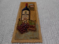 Wine Bottle & Grapes 3D Hanging Art Slate Plaque Signed C Winterle Olson 9″x 3″