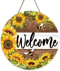 Welcome Spring Summer Sunflower Front Door Sign, Flower Bumble Bee Wood Door …