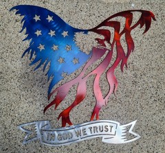 IN GOD WE TRUST Eagle American Flag Metal art, powder coated 23″ × 22” Patriotic