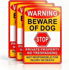 3 Pack Beware of Dog Sign,8X12 Inches, Reflective Film, Anti-Rust Aluminum Metal