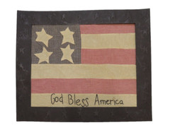 GOD BLESS AMERICA Wall Decor Metal Framed Patchwork American Flag 16″ x 19″ Art