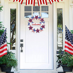 4Th of July Welcome Sign Fourth of July Decorations Wooden Patriotic Star Wreath