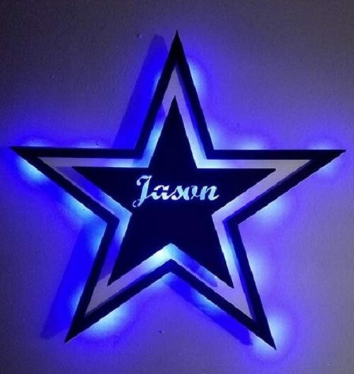 Star 3D Lighted Sign with Custom Name – Man Cave Bar Sign Cowboys fan Texas
