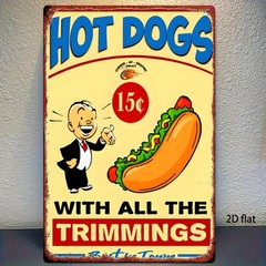 Vintage Hot Dogs Cartoon Metal Tin Sign Nostalgic Kitchen Bar Wall Art Decor