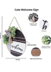 Baihui Welcome Sign for Front Door 12” Wood Farmhouse Wreath Porch Decor Outdor