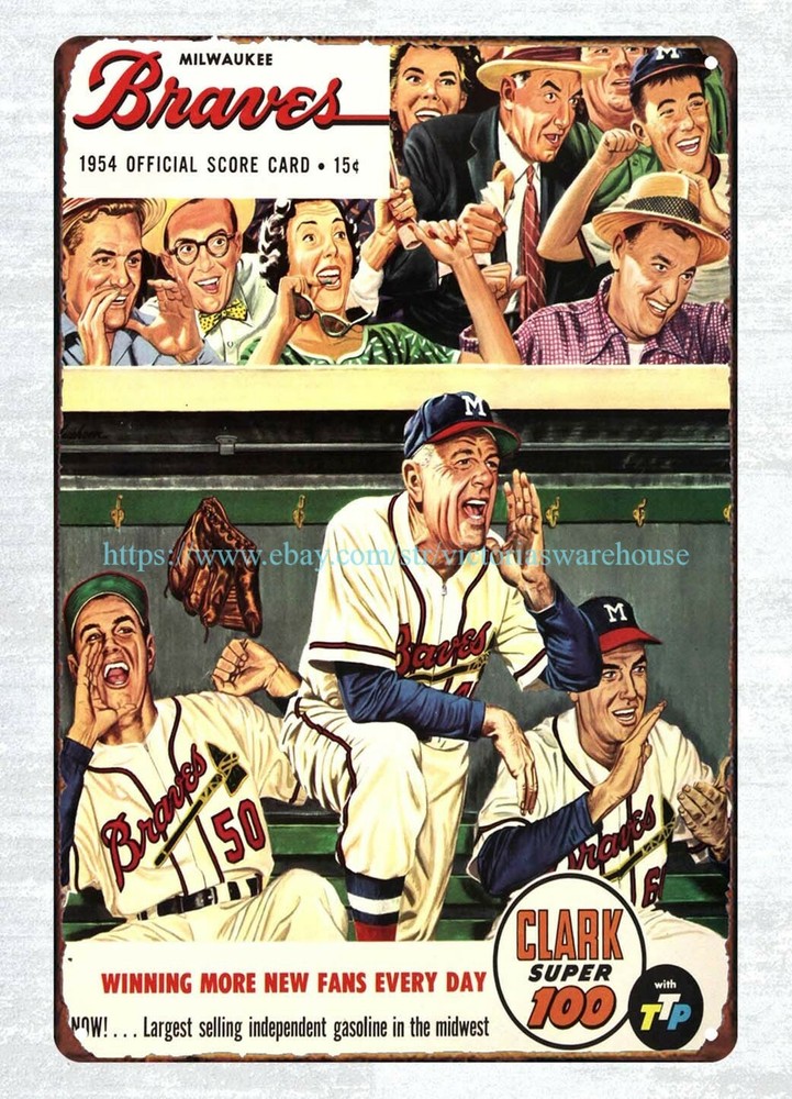 1954 baseball County Stadium Scorecard metal tin sign