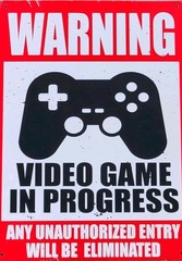 Warning Video Game In Progress Metal Sign Gamer Room Decor Wall Sign