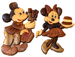 VTG Disney Mickey & Minnie Mouse Wooden Hanging Wall Art Set Home Decor 10″ x 6″