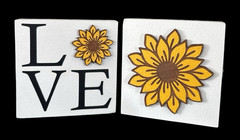 LOVE Sunflower Set of 2 Wooden Blocks Farmhouse Country Home 3D Desk Shelf Decor