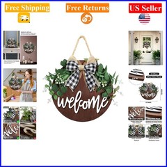 Rustic 12×12 Inches Wooden Welcome Sign with Greenery for Front Door Decor