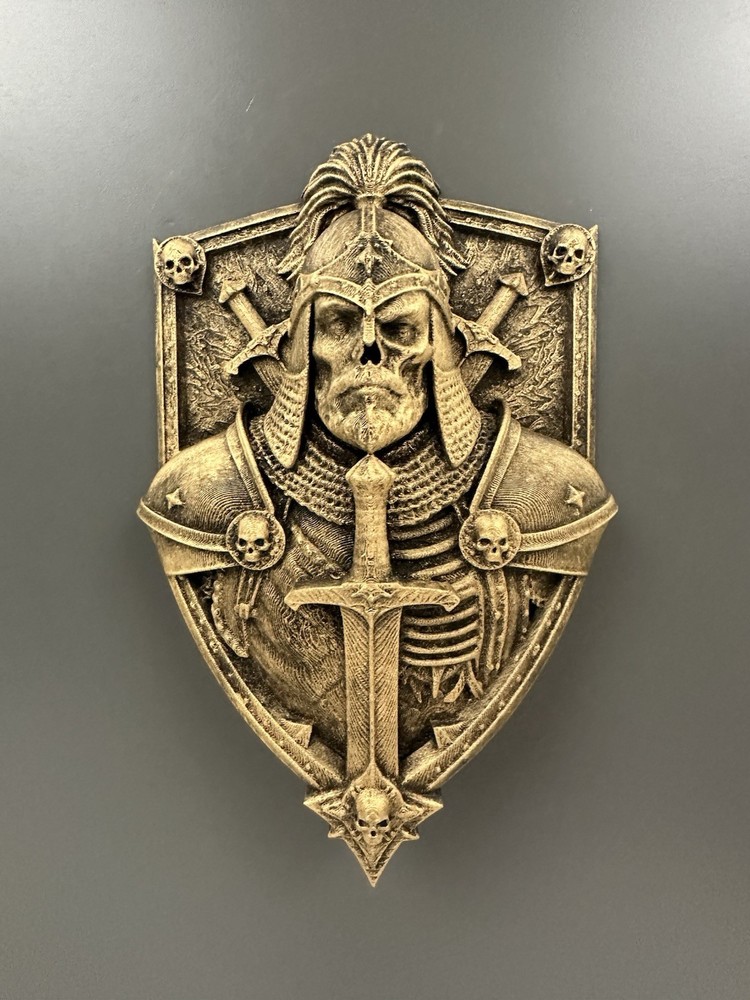 Undead Knight Skull Wall Plaque Medieval Shield Gothic Skeleton Armor Decor 9”