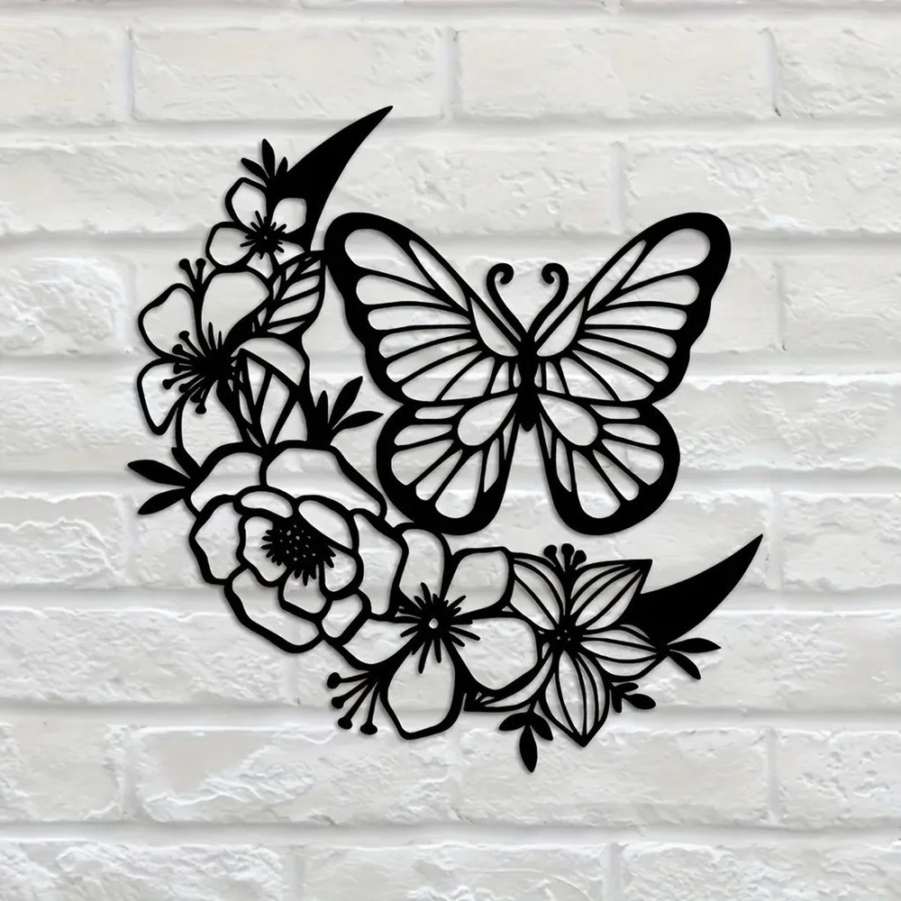 Moon Phase Butterfly iron Wall Art Bohemian Hanging Decor In /Outdoor Waterproof