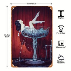 Vintage Metal Tin Sign Sexy Burlesque Dancer in Champagne 8×12