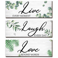 3 Pieces Live Laugh 28 x 10 x 0.5 cm / 11 x 4 x 0.2 inch, green, white, brown