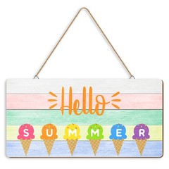 Hello Summer Door Sign Decor Ice Cream Beach Hanging Signs Themed Wooden Door…