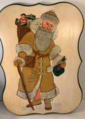 Vintage Hand Painted & Signed Wood Santa Claus Plaque 16.5 in.