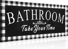 Jetec Buffalo Plaid Bathroom Decor Wooden Vintage Bathroom Wall Sign 13.8 X 5.1